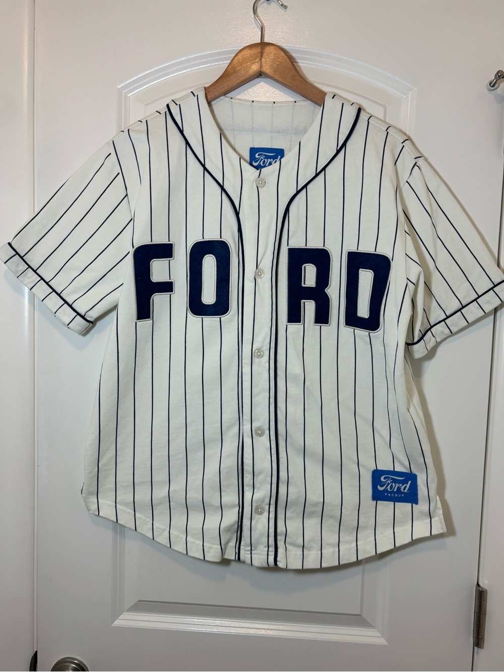 Ford White and Navy Pinstripe Men’s Jersey